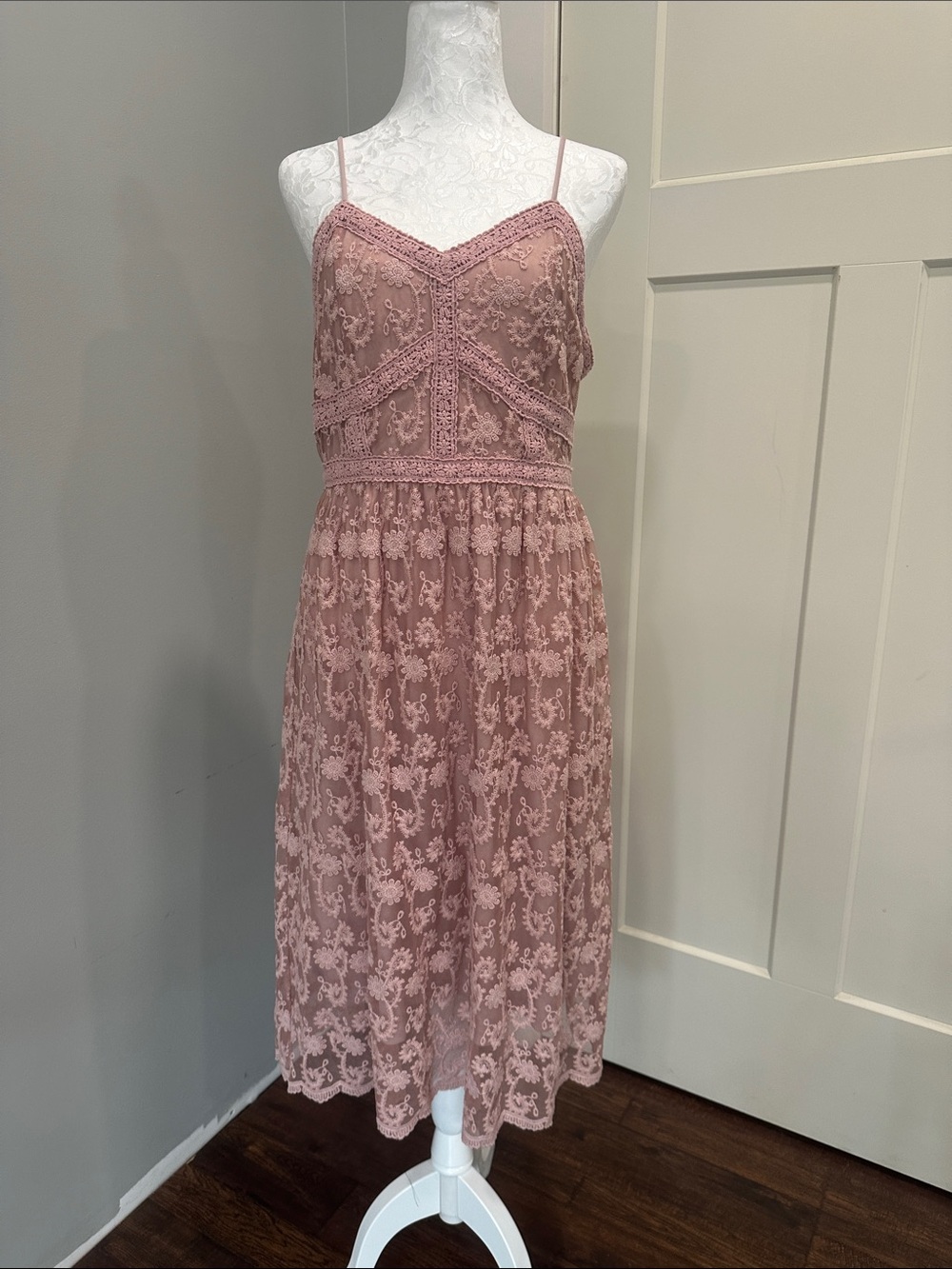 Altar'd State Dusty Rose Lace Midi Dress